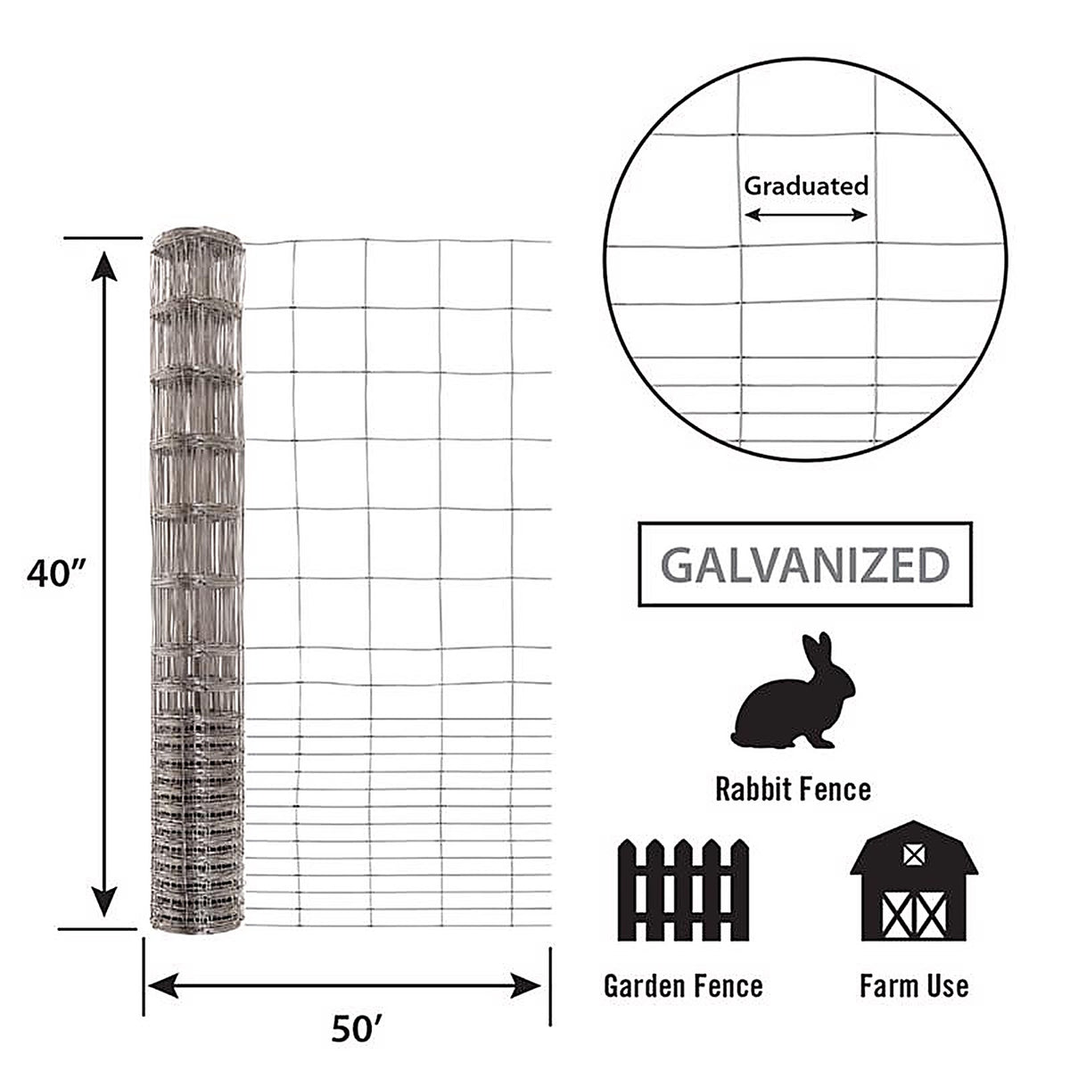 Garden Zone 344050 40 in. H x 50 ft. L Galvanized Steel Garden Fence Silver