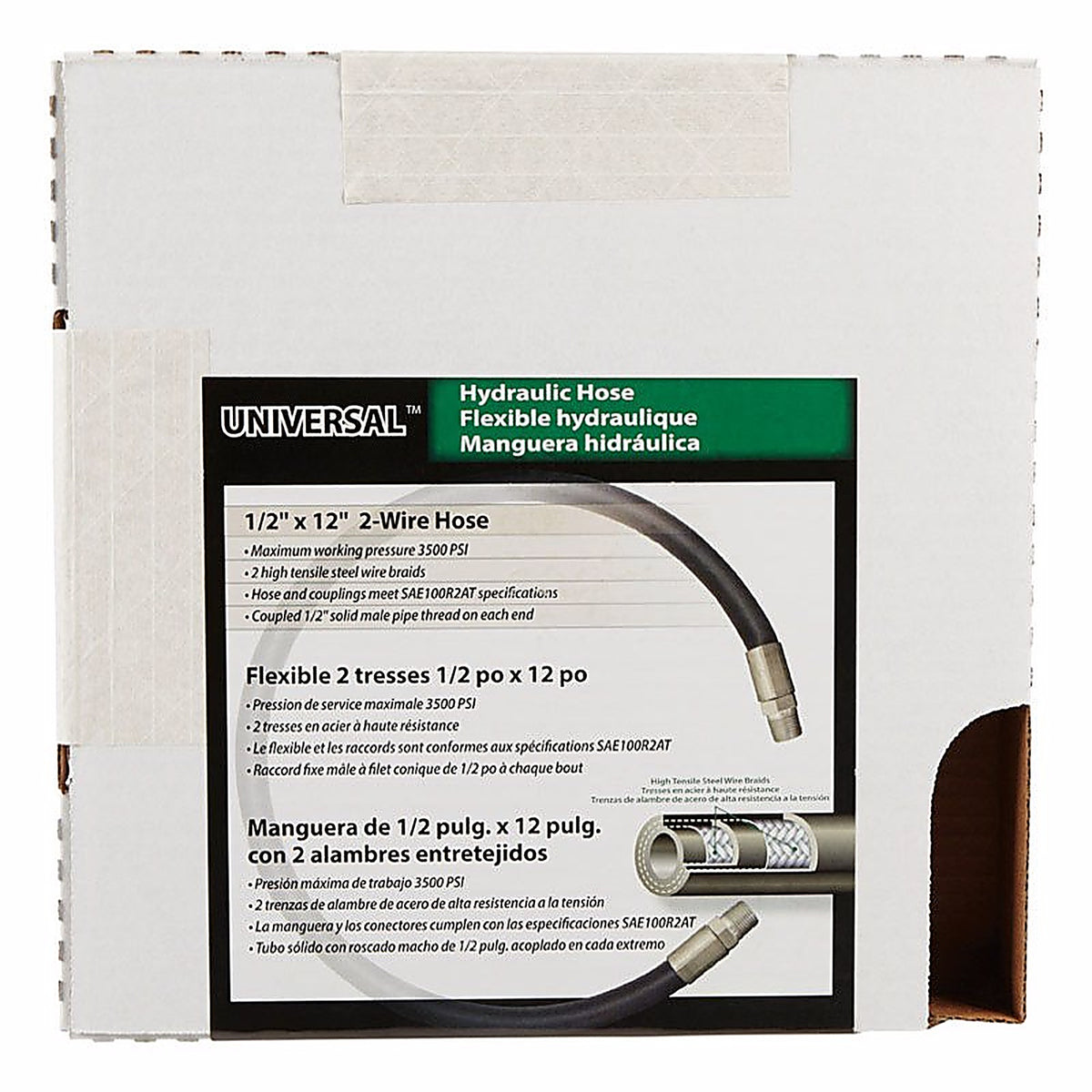 Apache Hose 98398300 0.5 in. Dia. x 12 in. L 3500 psi Rubber 2-Wire Hydraulic Hose