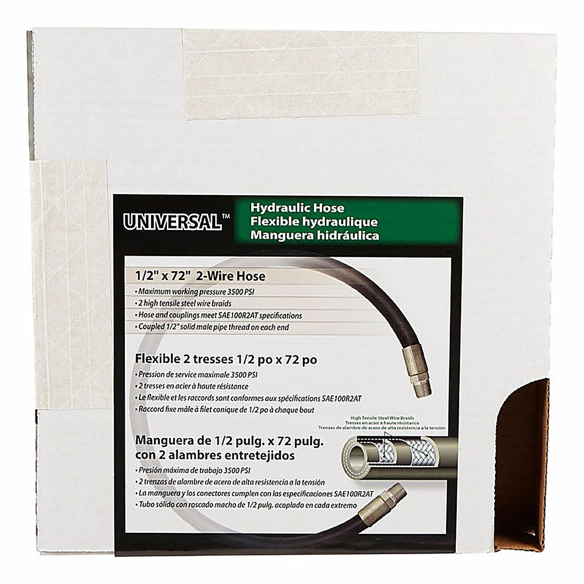Apache Hose 98398324 0.5 in. Dia. x 72 in. L 3500 psi Rubber 2-Wire Hydraulic Hose