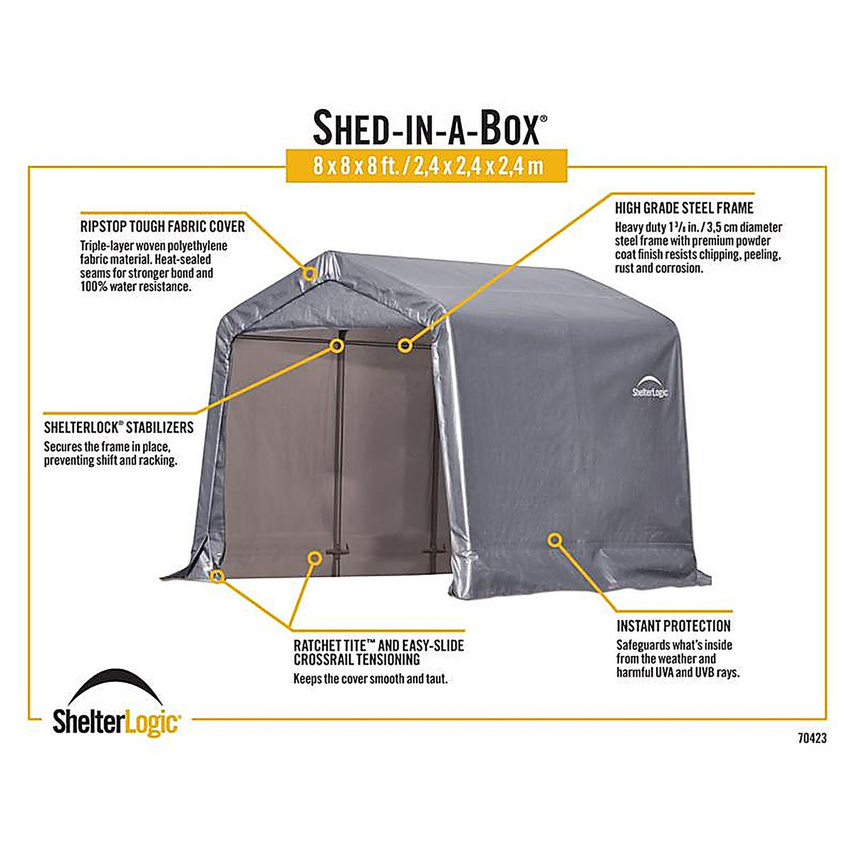 ShelterLogic 70423 Shed-in-a-Box 8 ft. W x 8 ft. D Plastic Horizontal Storage Shed Without Floor Kit