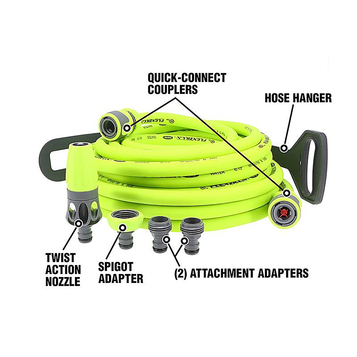 Legacy HFZG12050QN Flexzilla 1/2 in. Dia. x 50 ft. L Zilla Green Hybrid Polymer Garden Hose Kit