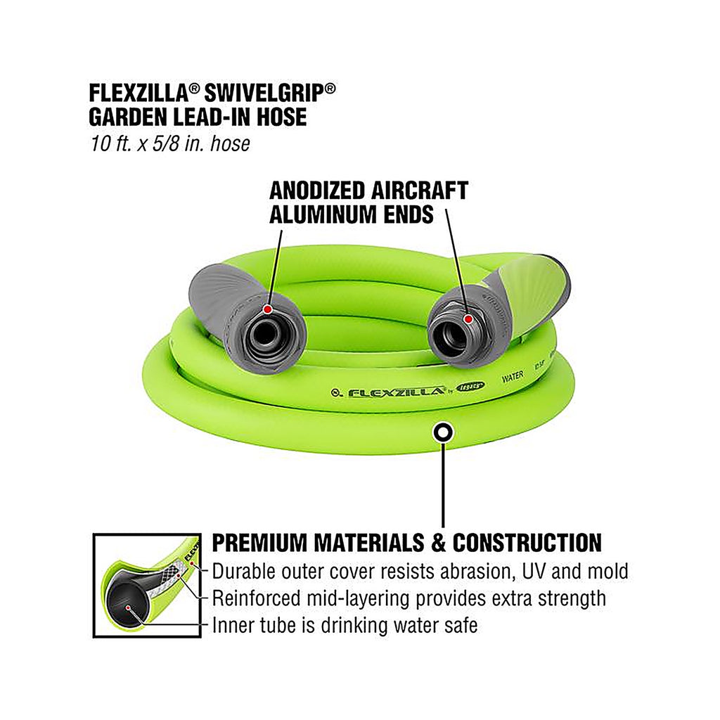 Legacy HFZG510YWS Flexzilla SwivelGrip 5/8 in. Dia. x 10 ft. L Zilla Green Hybrid Polymer Garden Hose