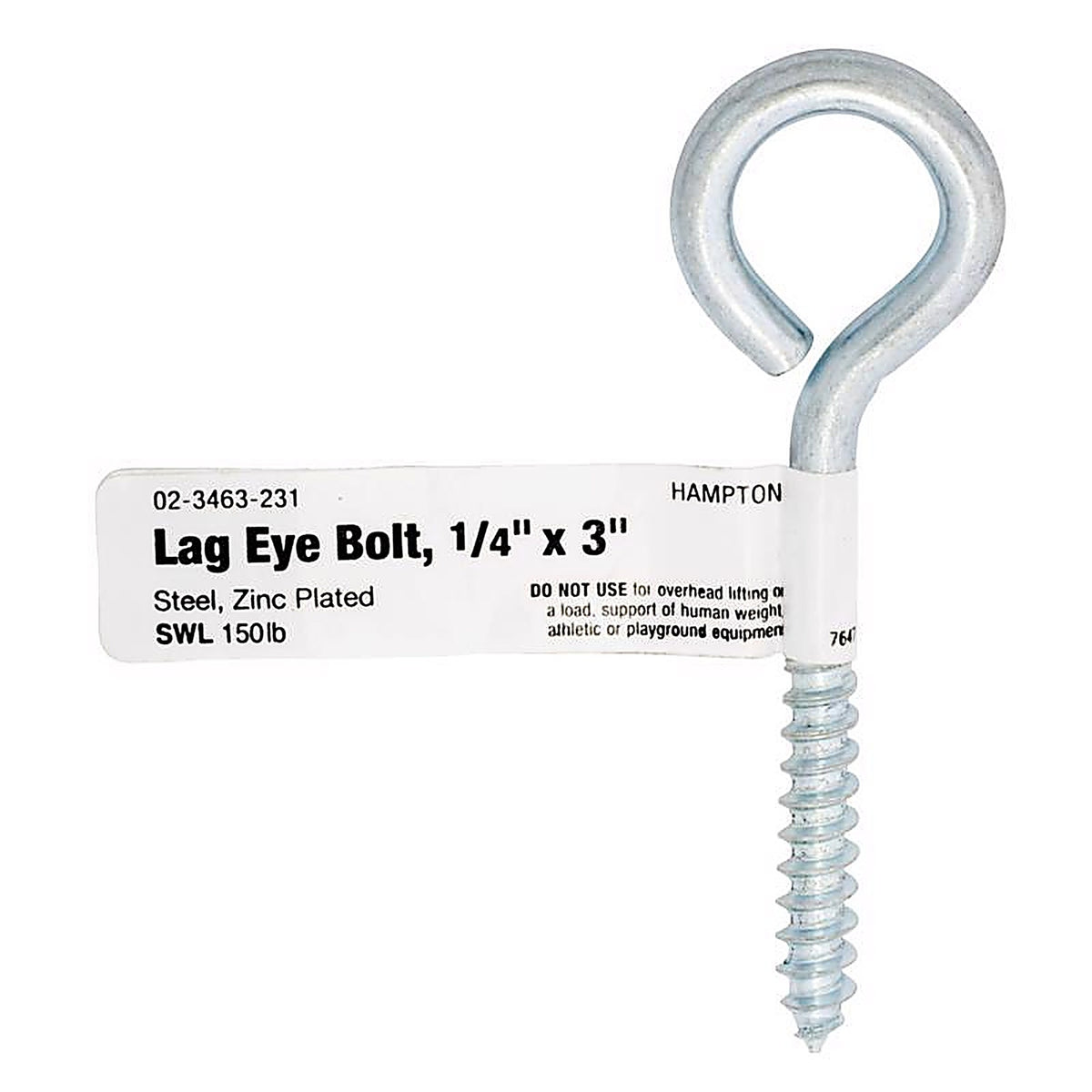 Hampton 02-3463-231 1/4 in. x 3 in. L Zinc-Plated Steel Lag Thread Eyebolt