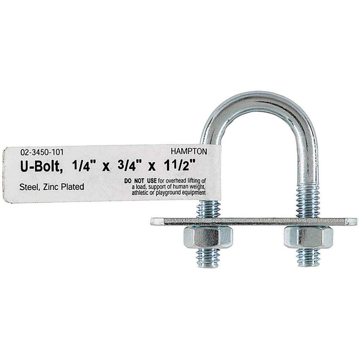 Hampton 02-3450-101 1/4 in. x 3/4 in. W x 1-1/2 in. L Coarse Zinc-Plated Steel U-Bolt