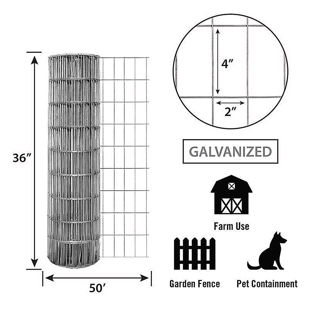 American Posts 810F07143650 36 in. H 50 ft. Steel Welded Wire Fence