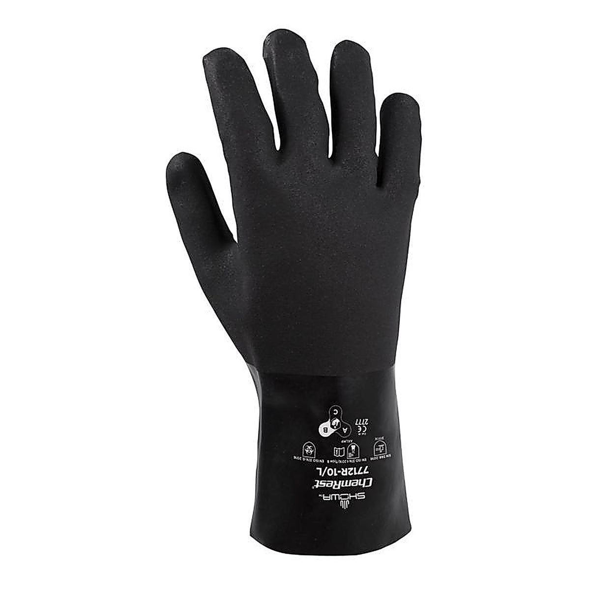 Showa 7712R-10.RT Unisex Indoor/Outdoor PVC Gaunlet Chemical Gloves Black L 1 pair