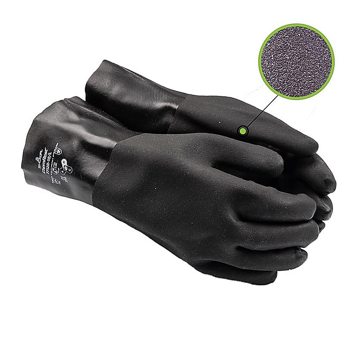 Showa 7712R-10.RT Unisex Indoor/Outdoor PVC Gaunlet Chemical Gloves Black L 1 pair