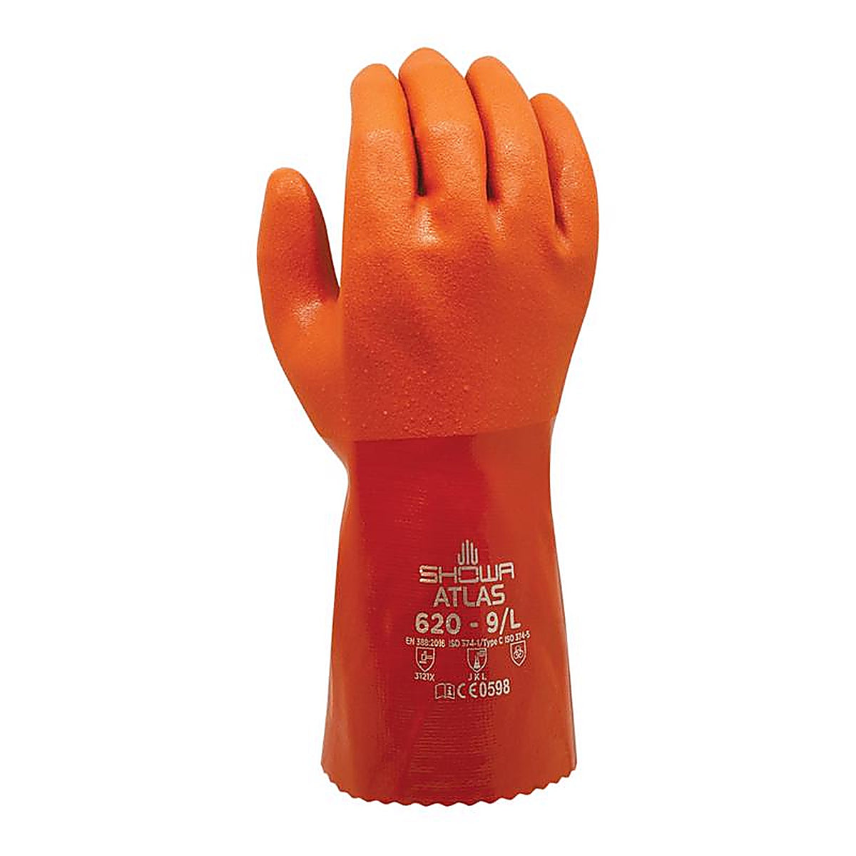 Showa 620L-09.RT Atlas Unisex Indoor/Outdoor PVC Chemical Gloves Orange L 1 pair