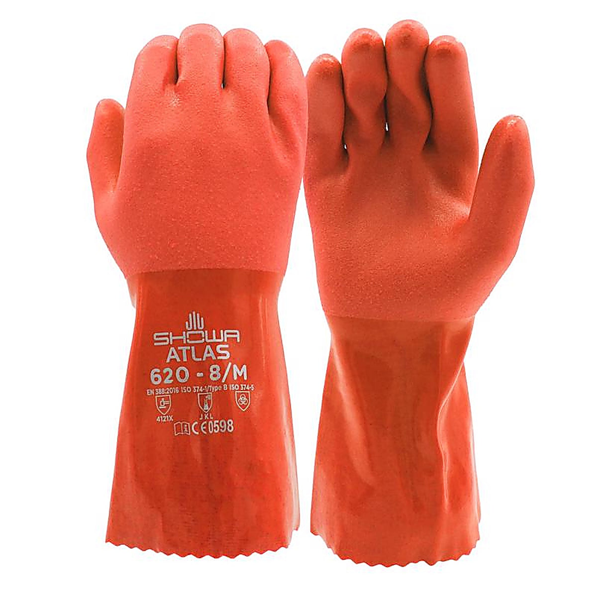 Showa 620L-09.RT Atlas Unisex Indoor/Outdoor PVC Chemical Gloves Orange L 1 pair