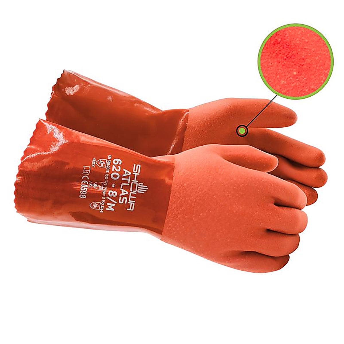Showa 620L-09.RT Atlas Unisex Indoor/Outdoor PVC Chemical Gloves Orange L 1 pair