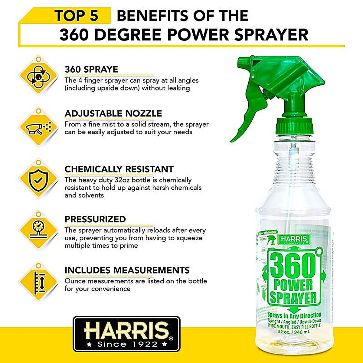 Harris 360-32S 360 Power 32 oz. Mister/Sprayer Spray Bottle