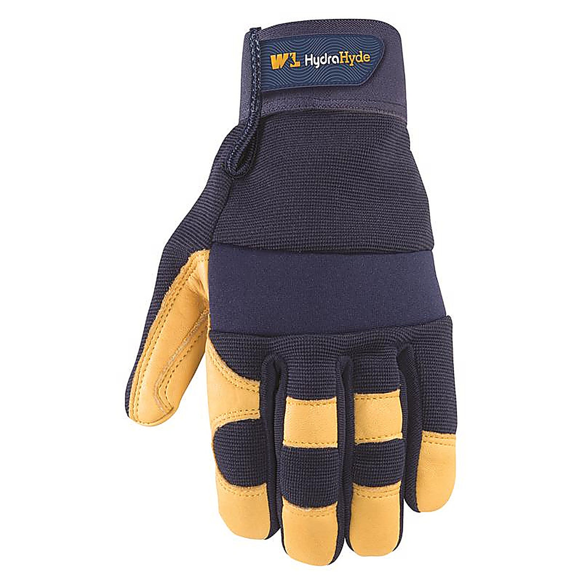 Wells Lamont 3207XL HydraHyde Men's Cowhide Leather Water Resistant Work Gloves Blue/Yellow XL 1 pair