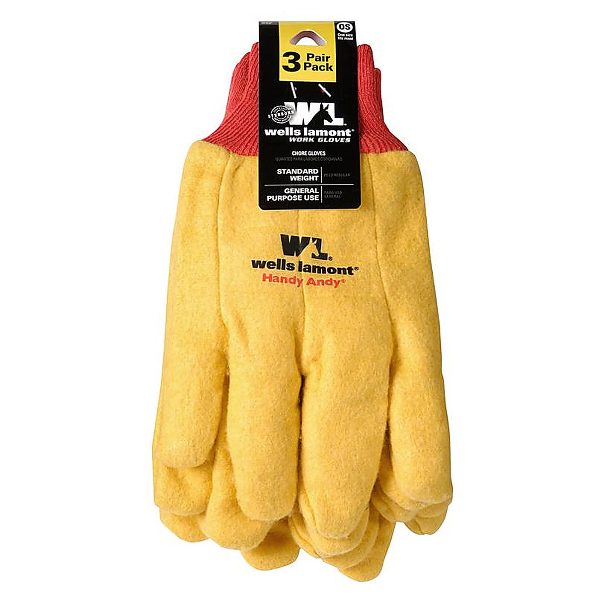 Wells Lamont 300F Handy Andy Men's Indoor/Outdoor Cotton/Polyester Chore Gloves Yellow One Size Fits All