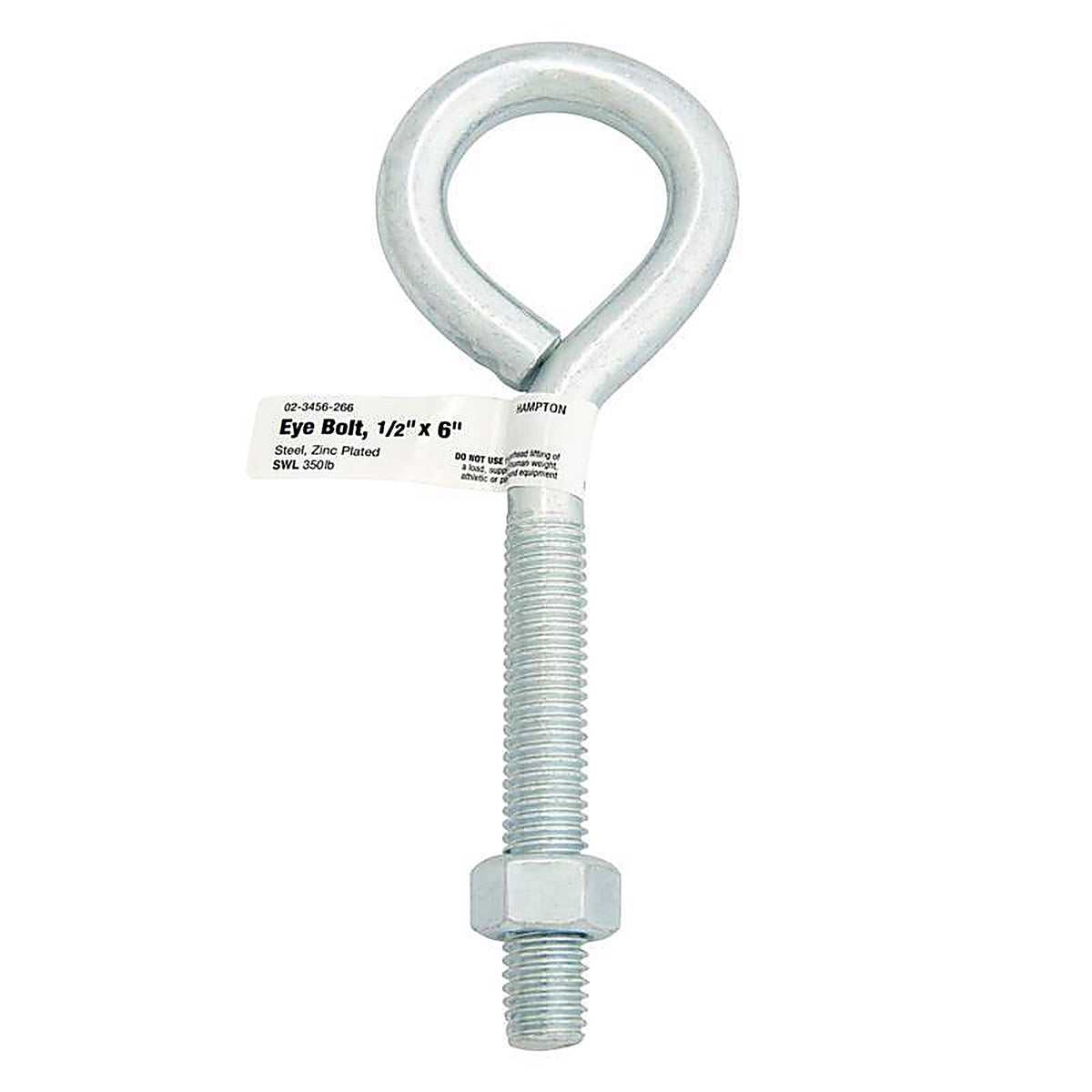 Hampton 02-3456-266 1/2 in. x 6 in. L Zinc-Plated Steel Eyebolt Nut Included