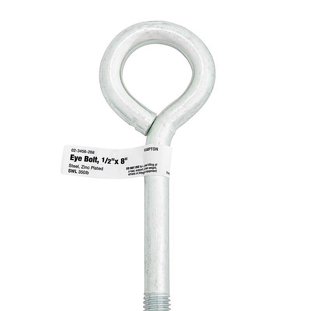 Hampton 02-3456-268 1/2 in. x 8 in. L Zinc-Plated Steel Eyebolt Nut Included