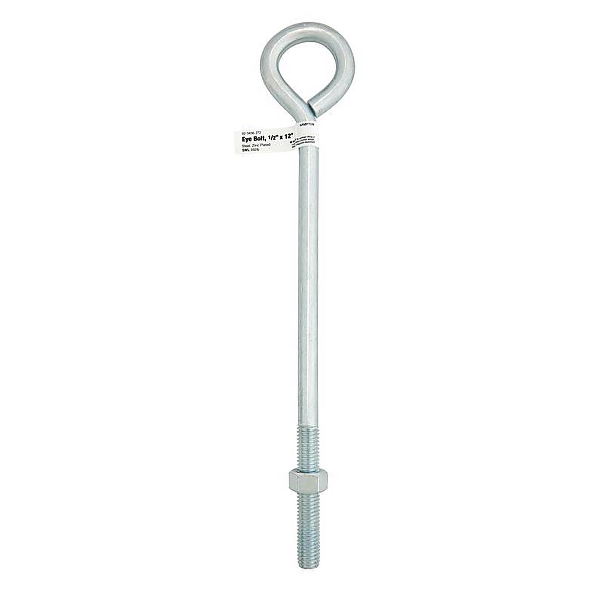 Hampton 02-3456-272 1/2 in. x 12 in. L Zinc-Plated Steel Eyebolt Nut Included