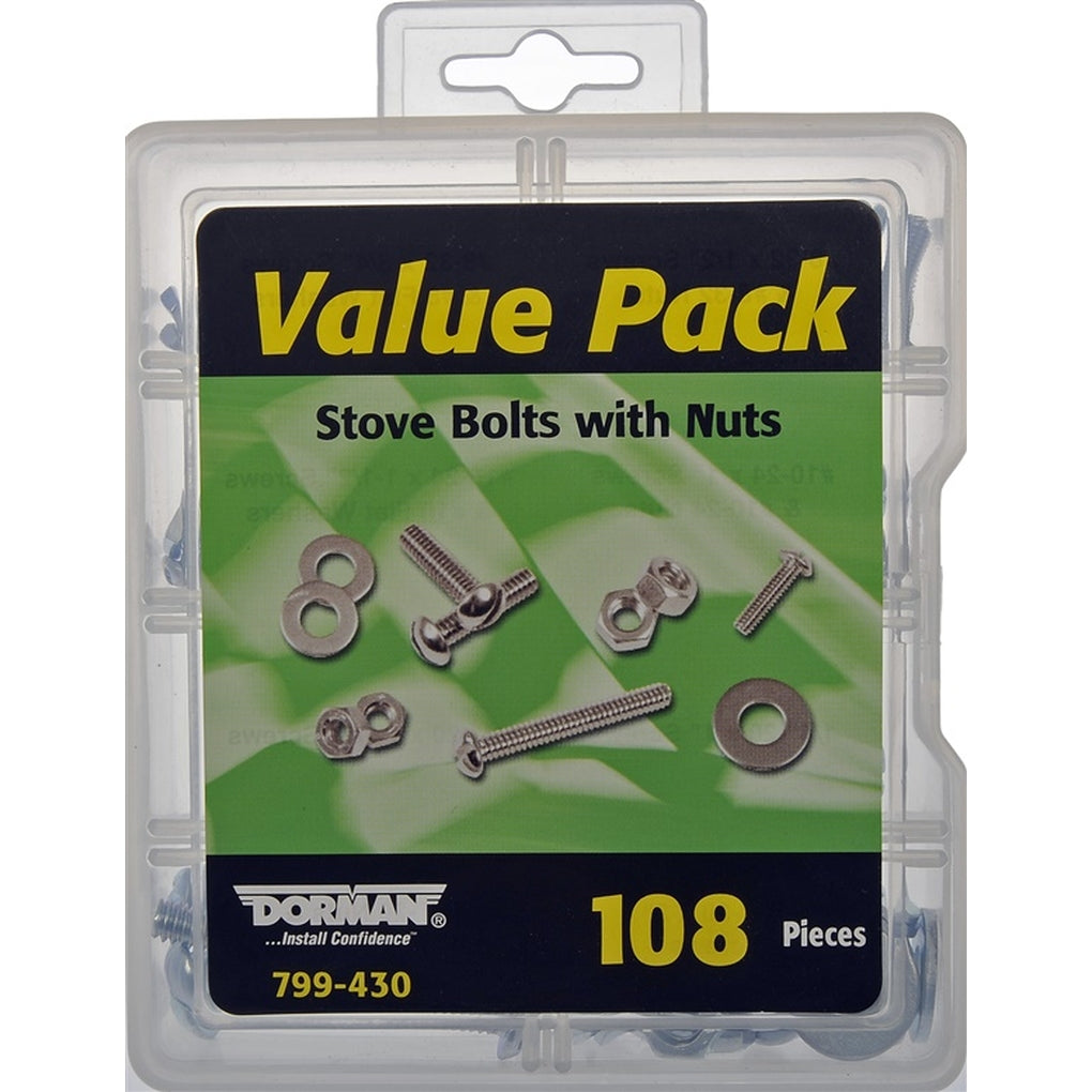 Dorman 799-430 Stove Bolt With Nuts Value Pack- 13 Sku's- 108 Pieces