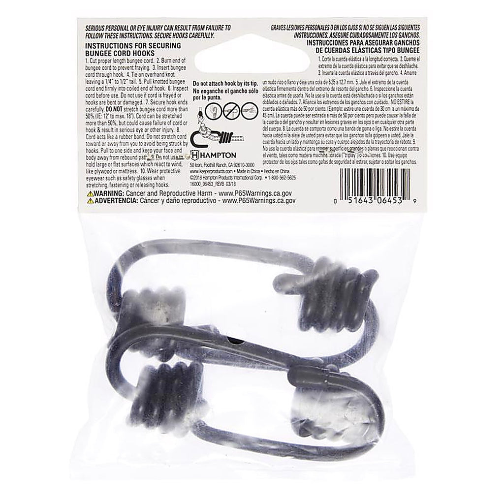 Keeper 6453 Black Bungee Cord Hooks 1/4 to 5/16 in. 4/Pack