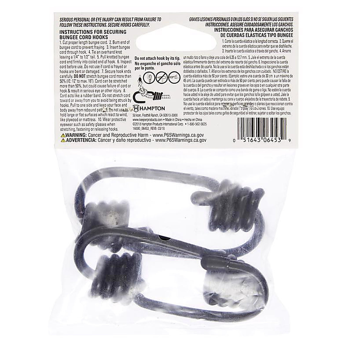 Keeper 6453 Black Bungee Cord Hooks 1/4 to 5/16 in. 4/Pack