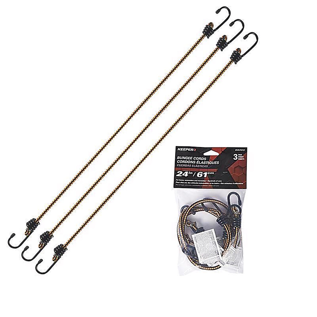 Keeper 6303 Yellow Bungee Cord 24 in. L x 0.315 in. 3/Pack