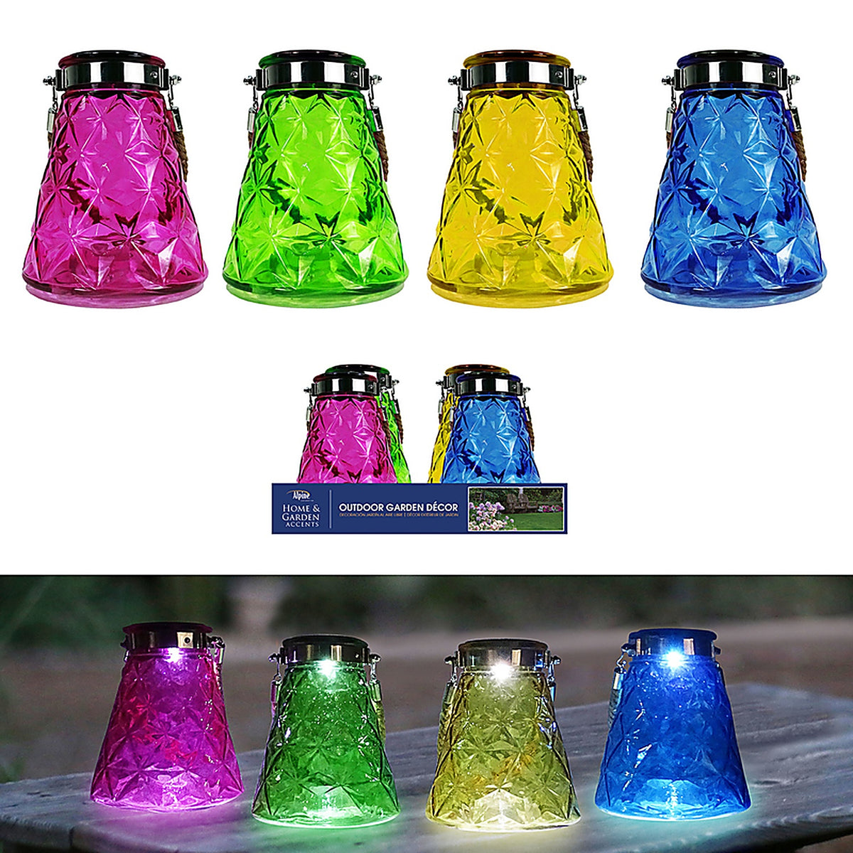 Alpine HGY440ABB-8 Glass Solar Hanging Lantern Assorted
