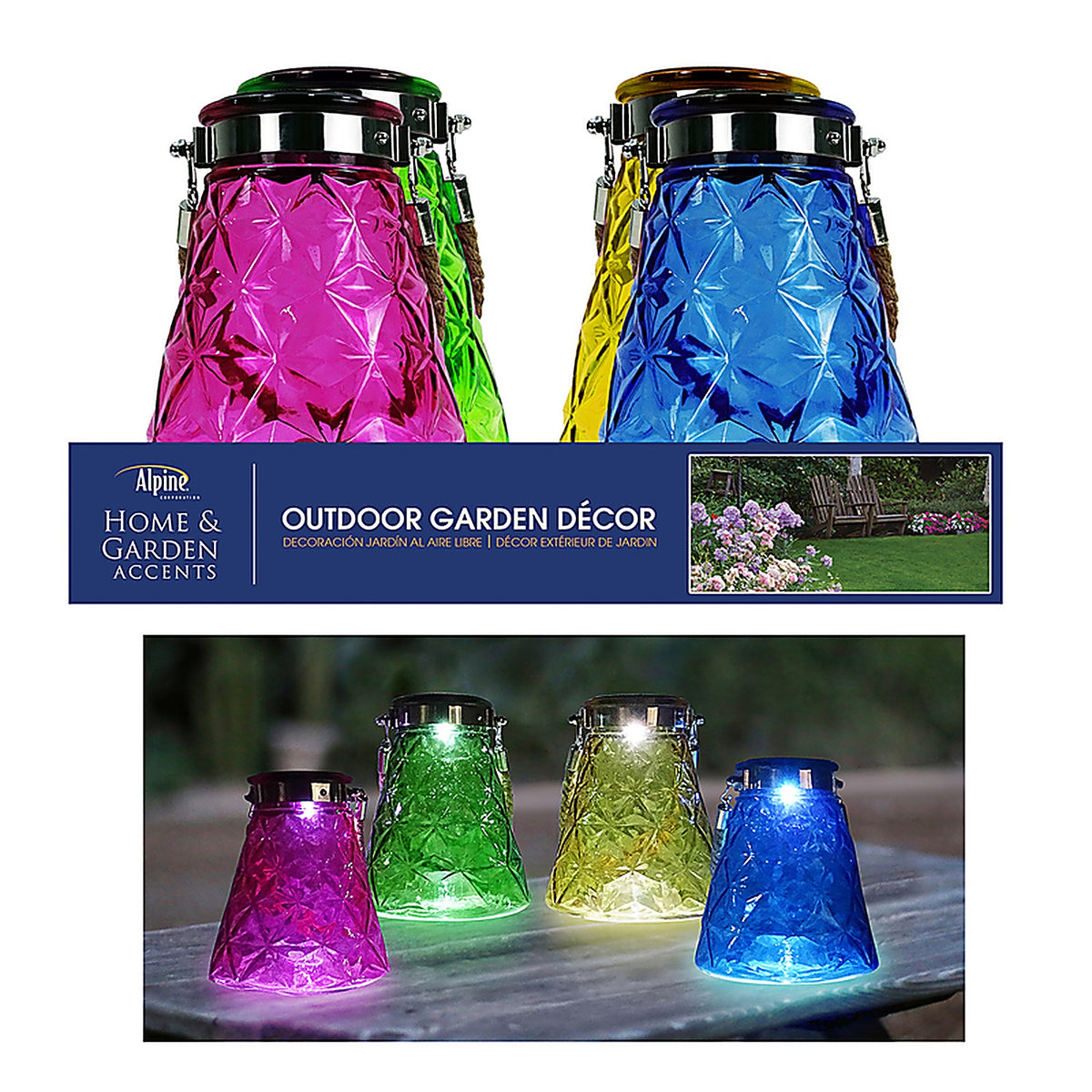 Alpine HGY440ABB-8 Glass Solar Hanging Lantern Assorted