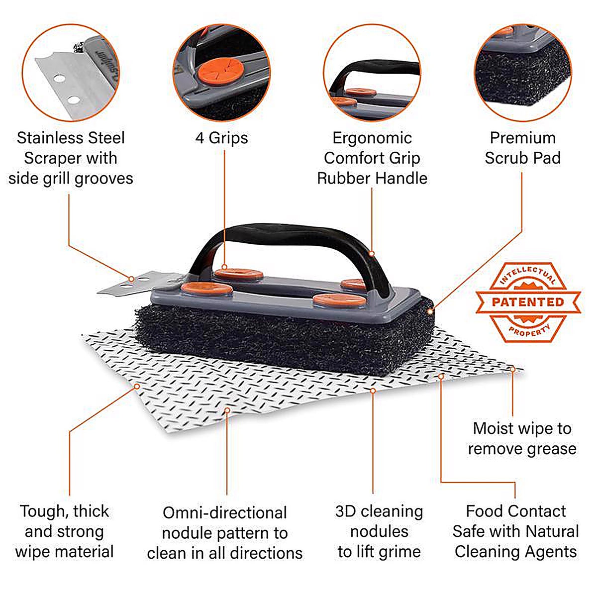 Proud Grill 1251C Q-Swiper Black/White Bristle-Free Grate Cleaner