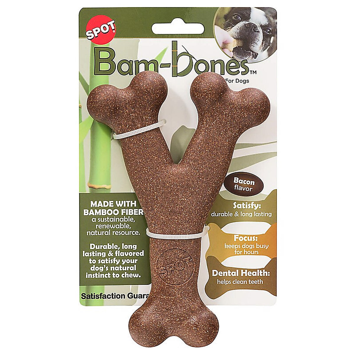 Spot 54315 Bam-bones Brown Bacon-Flavored Wish Bone Dog Toy 1/Pack