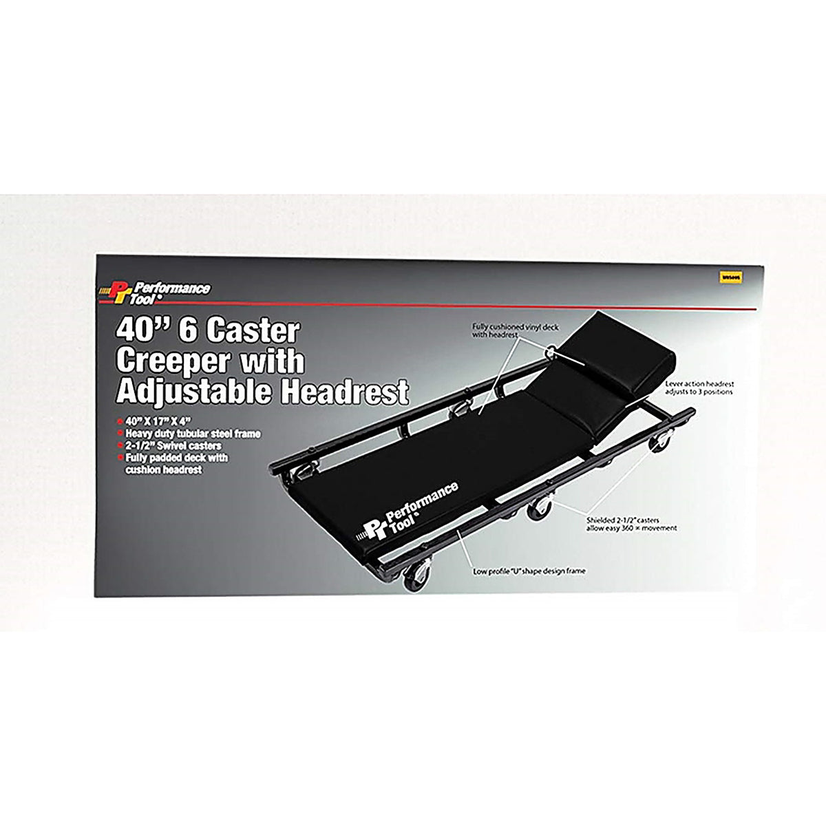 Performance Tool W85005 20 in. H x 17 in. W x 40 in. L Adjustable Mechanics Creeper