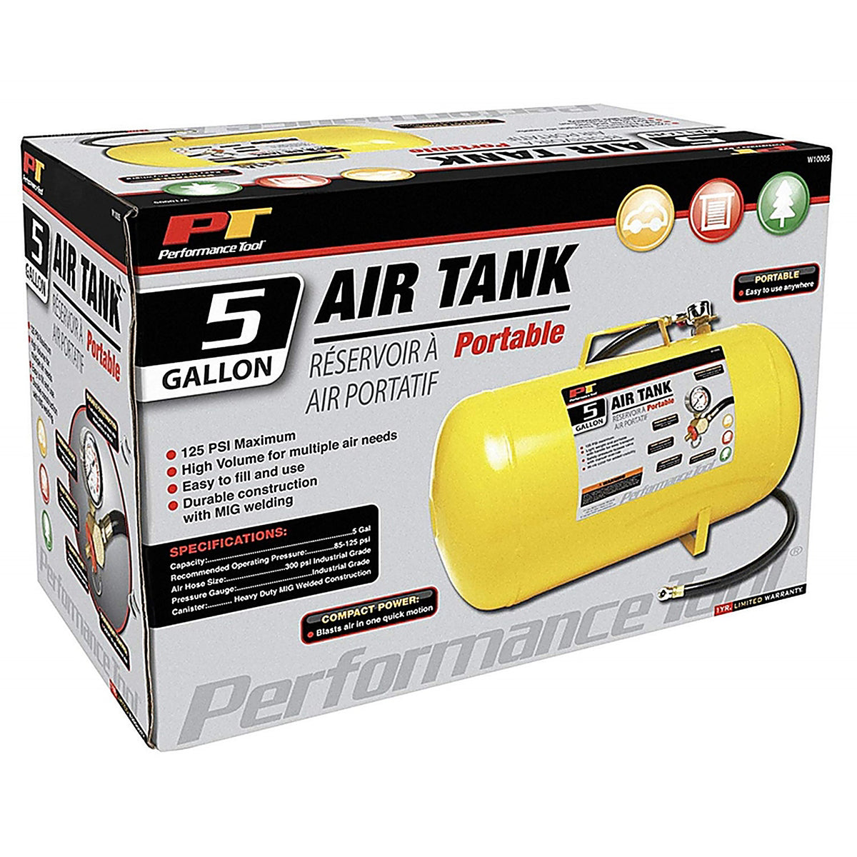 Performance Tool W10005 125 psi Air Tank 5G Yellow
