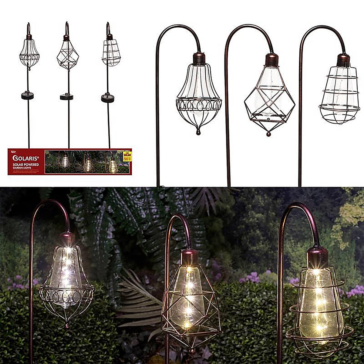 Alpine QLP875A Solalris Glass/Iron Bronze 33 in. H Edison Bulb Solar Garden Stake