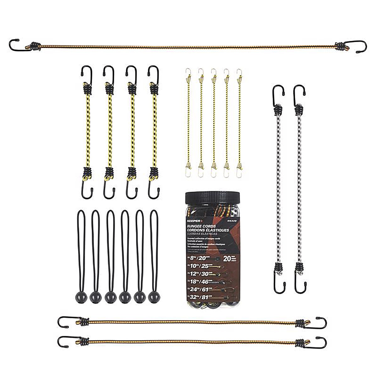 Keeper 06320-10 Assorted Bungee Cord Set 20 in. L x 0.374 in. 20/Pack