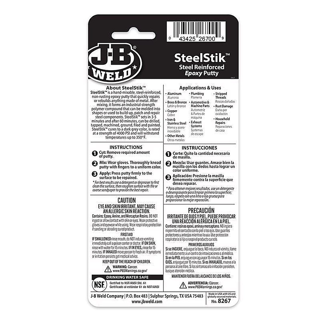 J-B Weld 8267 Steel Stik High Strength Automotive Epoxy Putty 2 oz.