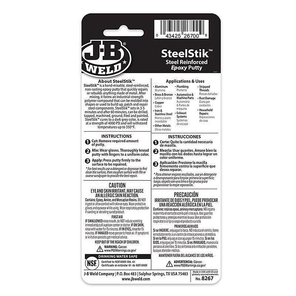 J-B Weld 8267 Steel Stik High Strength Automotive Epoxy Putty 2 oz.