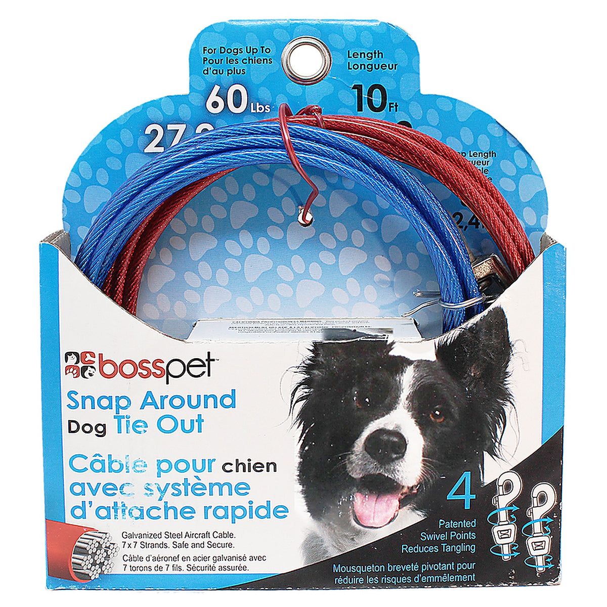 Boss Pet Q251500099 PDQ Red Tie-Out Vinyl Coated Cable Dog Tie Out Large