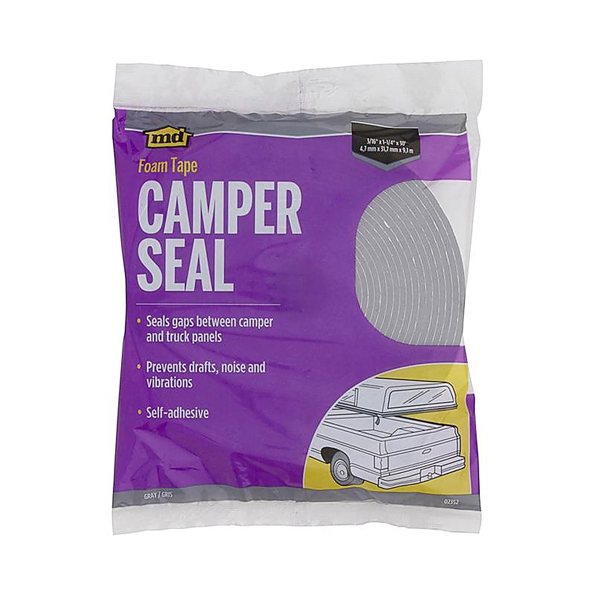 M-D 2352 Gray Foam Weather Stripping Tape For Campers and Trucks, Campers and Trucks