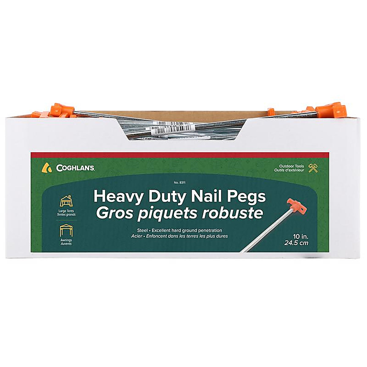 Coghlans 8311 Red Nail Pegs 1.87 in. W x 10 in. L 100/Pack