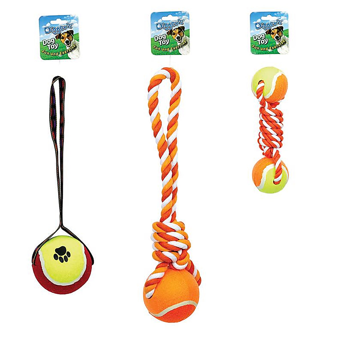 Diggers A08230 Multicolored Assorted Styles Rubber Tennis Ball Tug Toys Large
