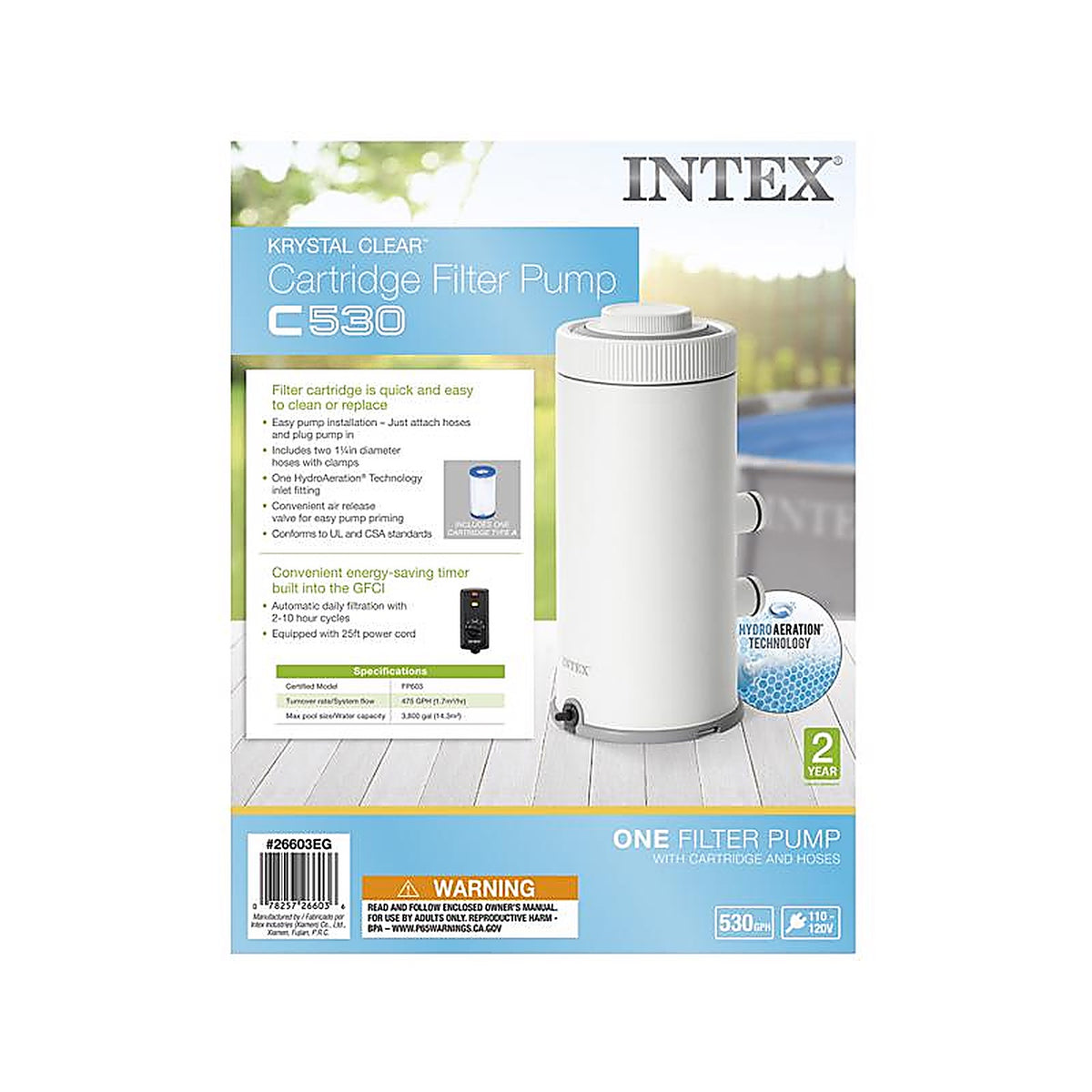 Intex 28603EG Krystal Clear Above Ground Filter Pump 530 gal. 14.1 in. H
