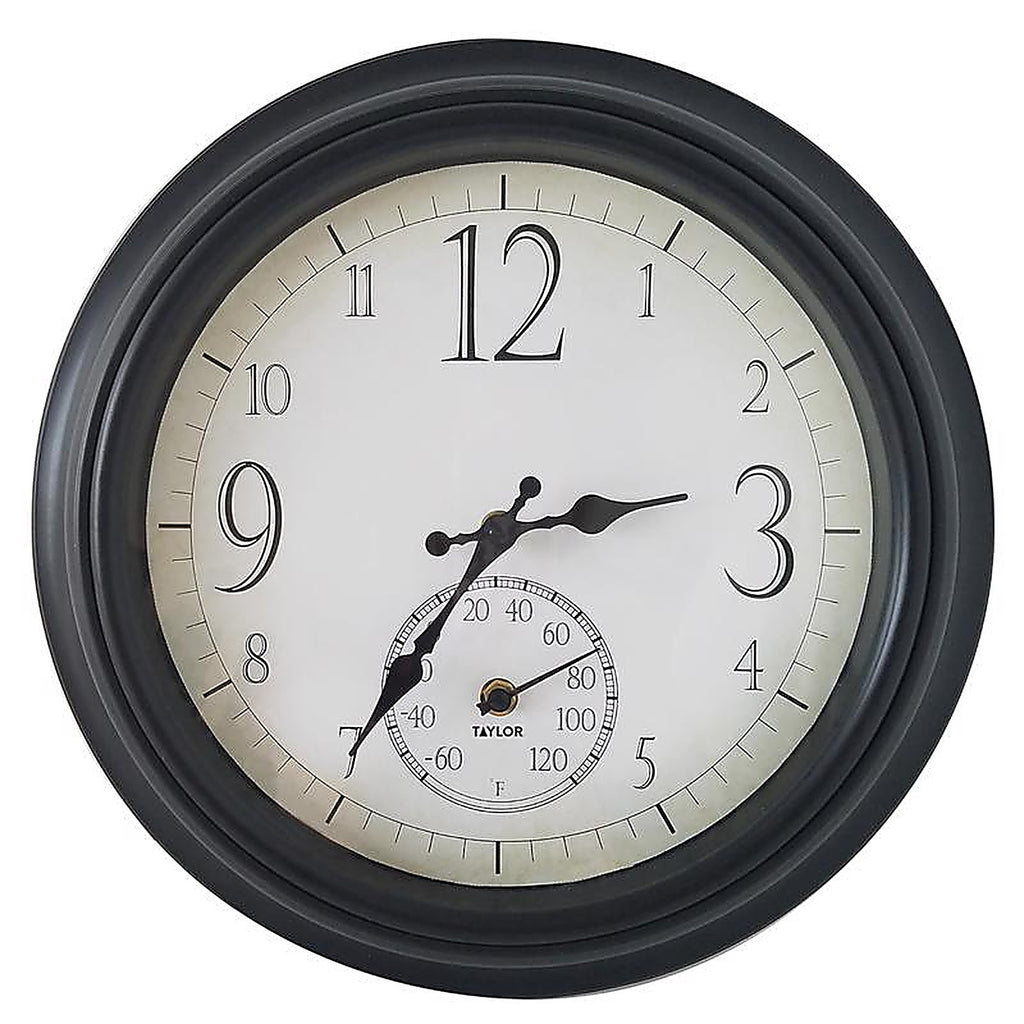 Taylor 6740 Decorative Clock/Thermometer Plastic Black