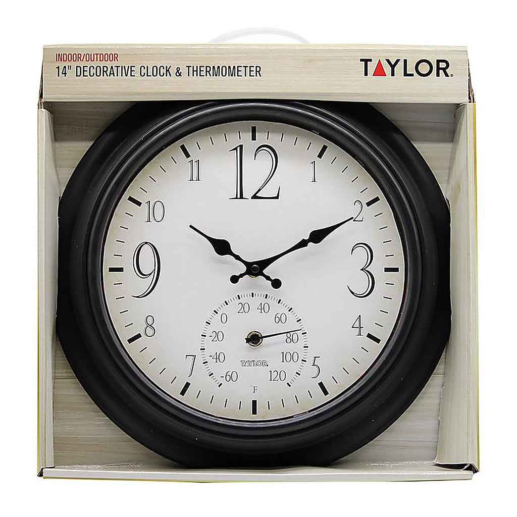 Taylor 6740 Decorative Clock/Thermometer Plastic Black