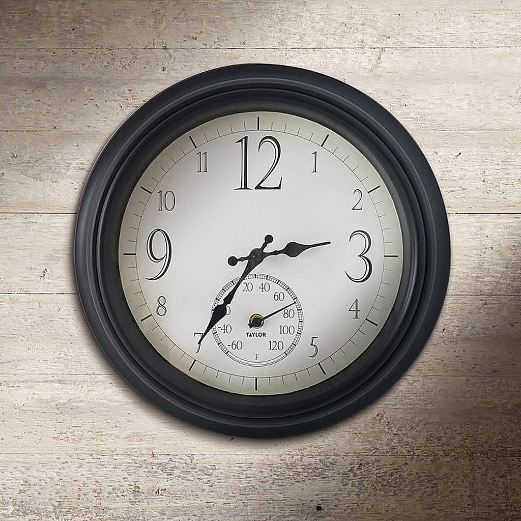Taylor 6740 Decorative Clock/Thermometer Plastic Black