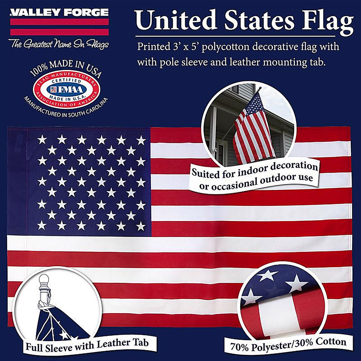 Valley Forge 99000-1 American Flag 29 in. H x 50 in. W