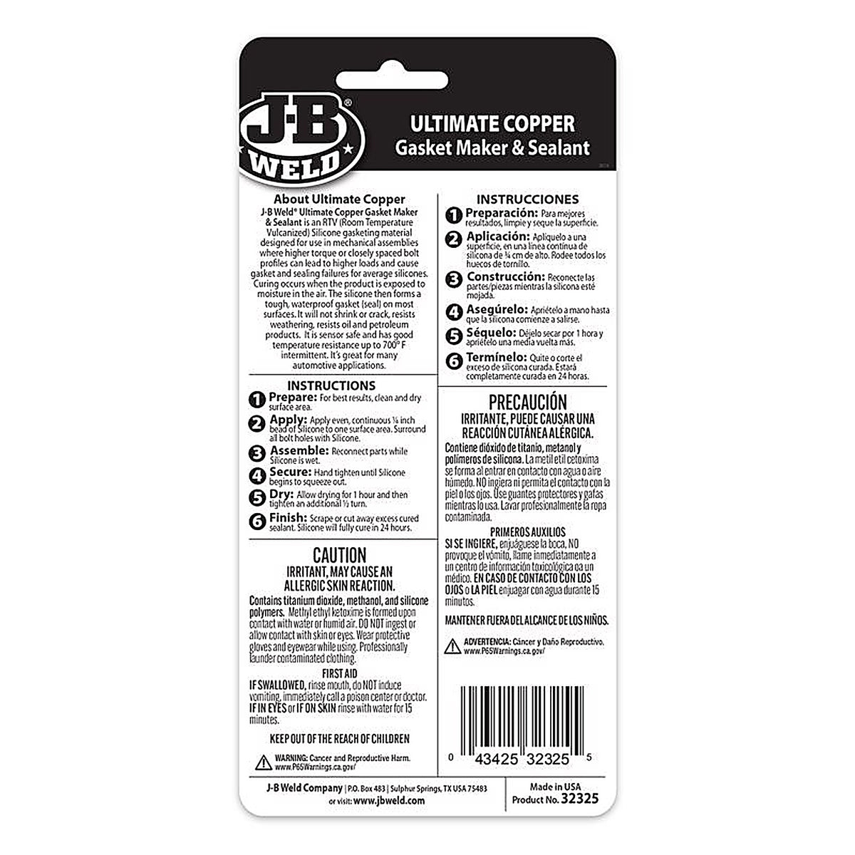 J-B Weld 32327 Gasket Maker Type-1 Gasket Sealant 3 oz.