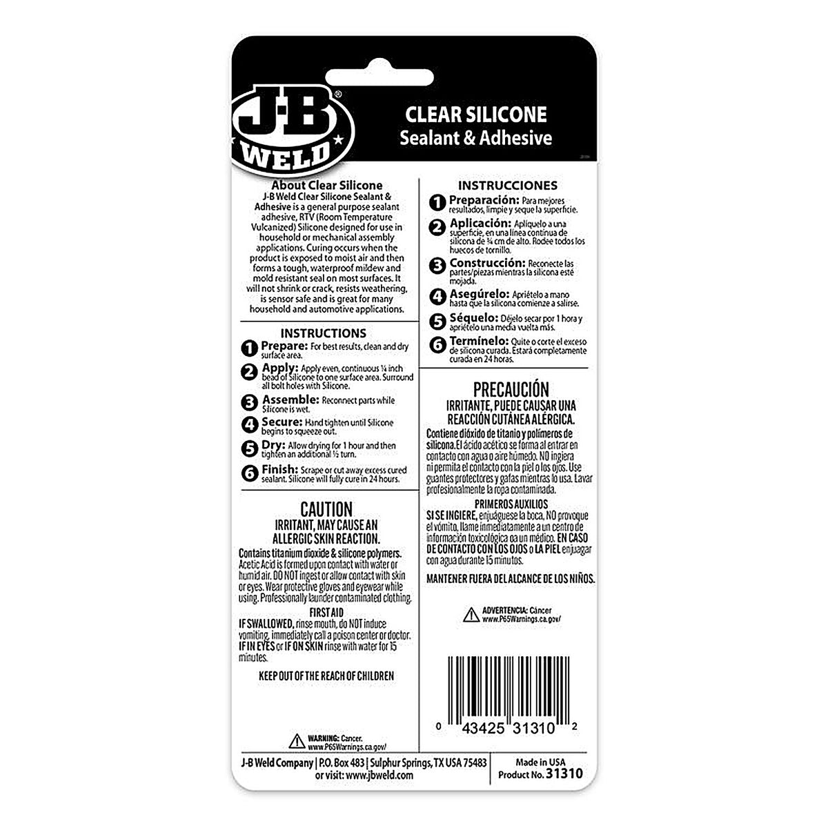 J-B Weld 31310 High Strength Silicone Adhesive Sealant Gel 3 oz.