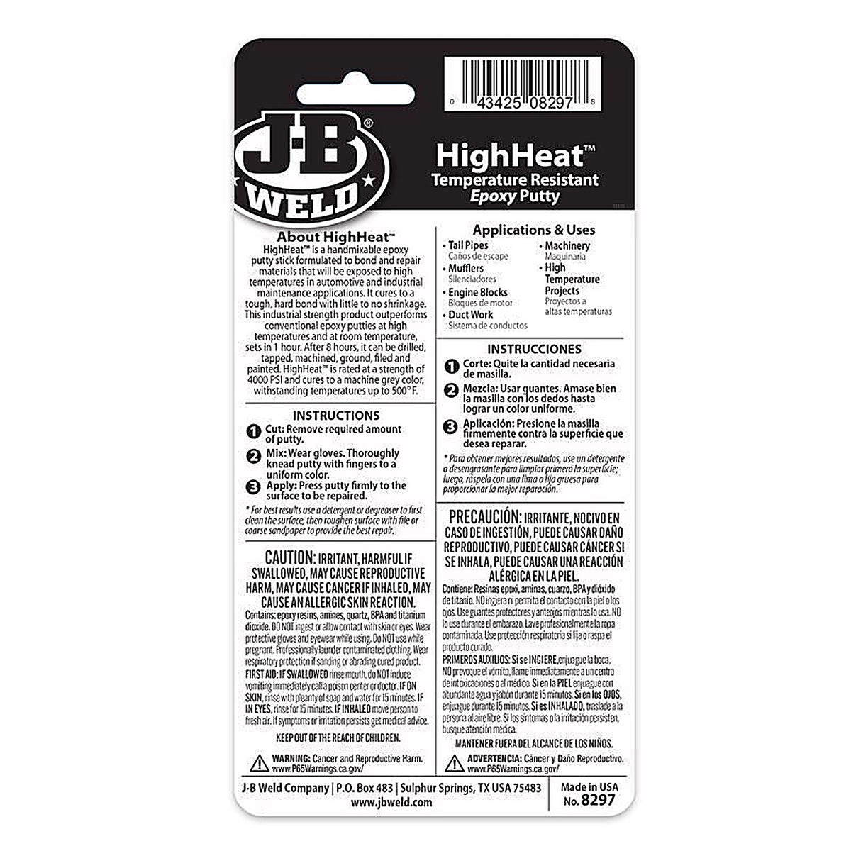 J-B Weld 8297 High Heat High Strength Automotive Epoxy Putty 2 oz.