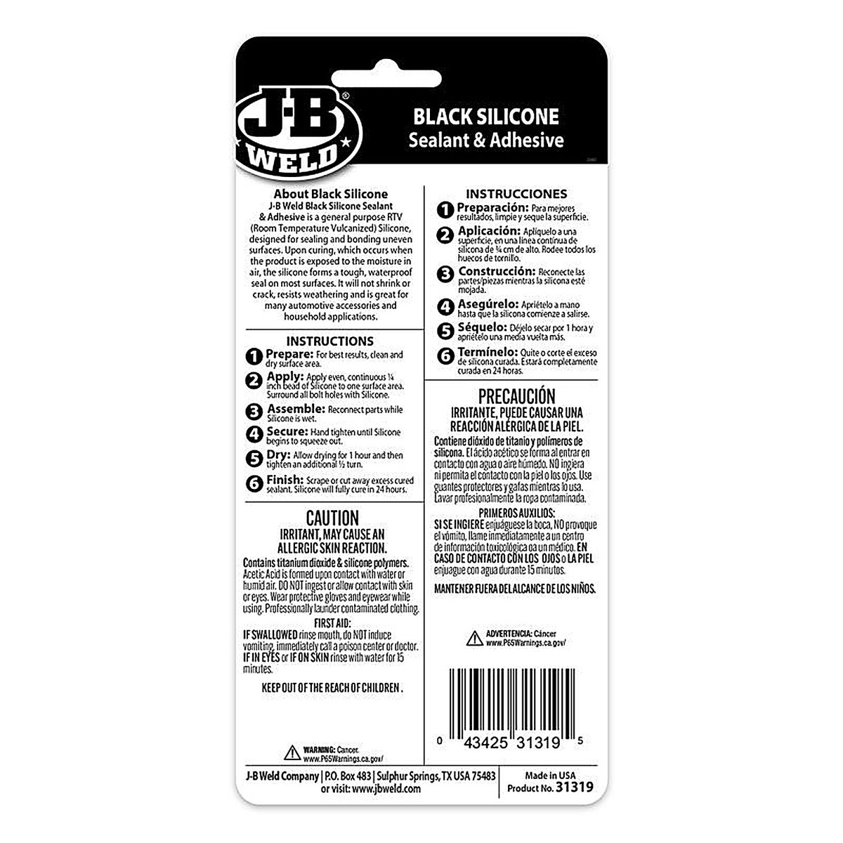 J-B Weld 31319 RTV High Strength RTV Silicone Adhesive Sealant Gel 3 oz.
