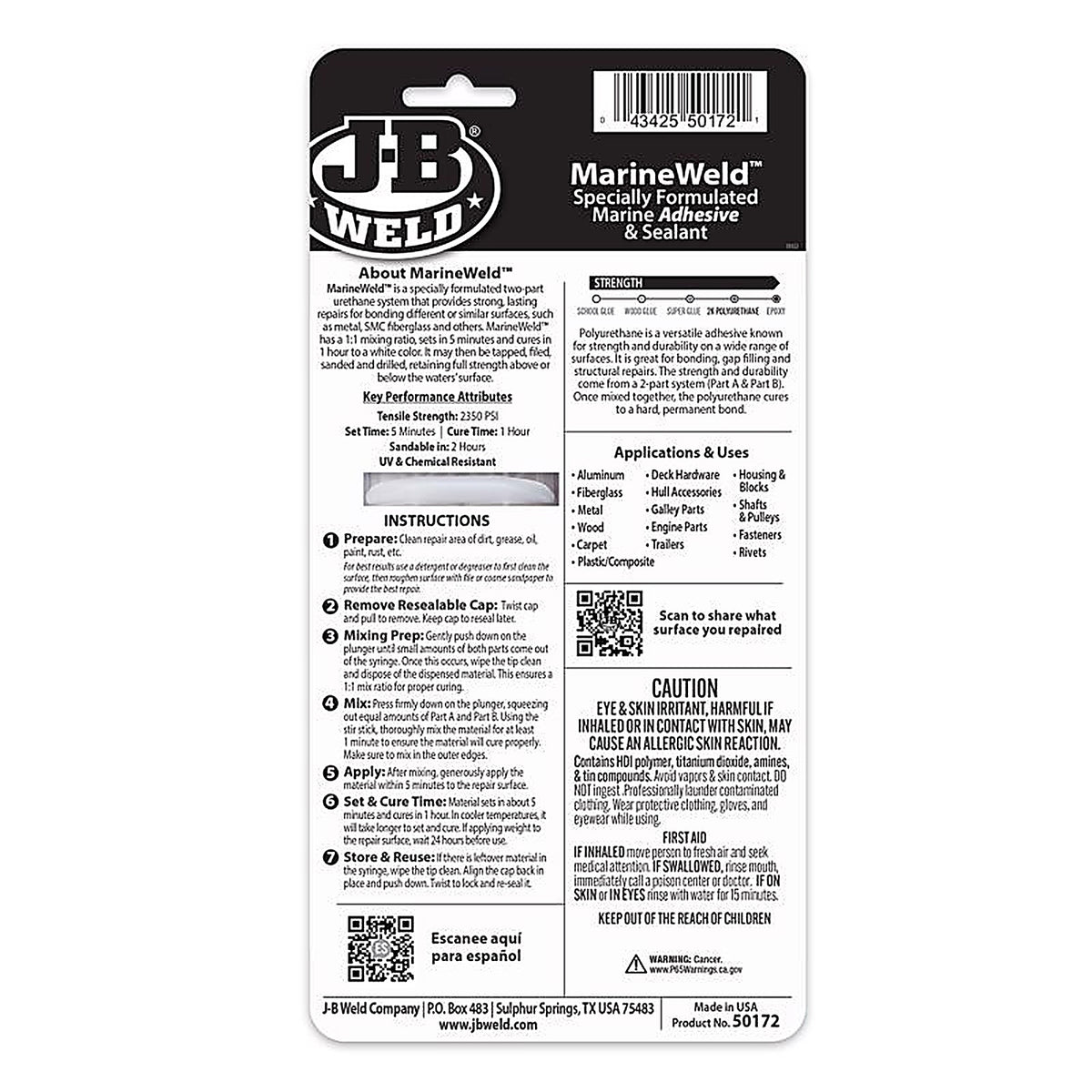 J-B Weld 50172 MarineWeld High Strength Marine Adhesive and Sealant Liquid 0.85 oz.