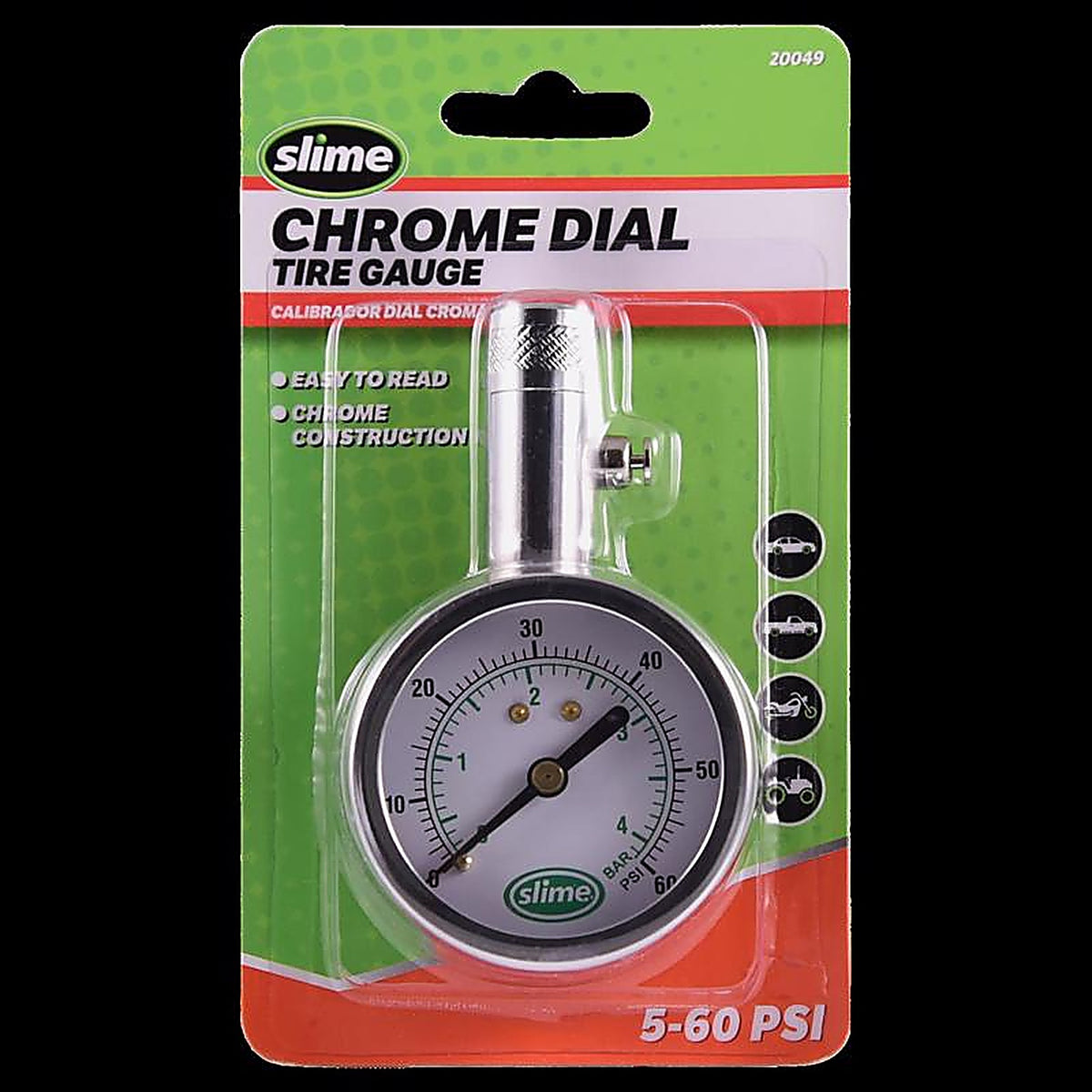 Slime 20049 5 psi 60 psi Dial Tire Pressure Gauge