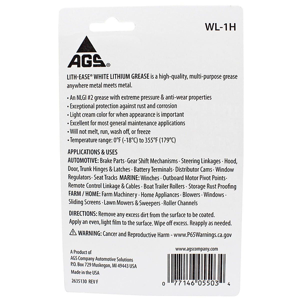 AGS WL-1H Lith-Ease White Lithium Grease 1.25 oz.